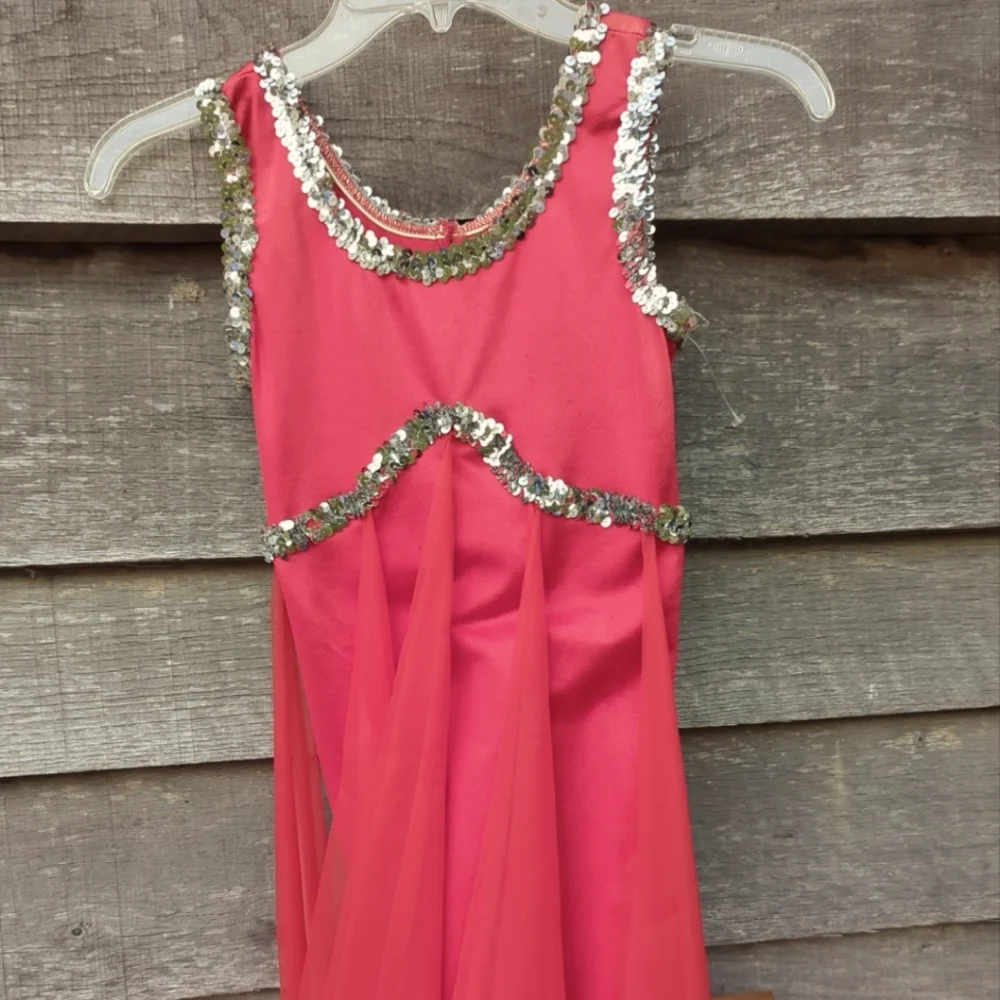 Dance Wear Red Embellished Sequin Beaded Formal Ballerina Skirted Leotards EUC